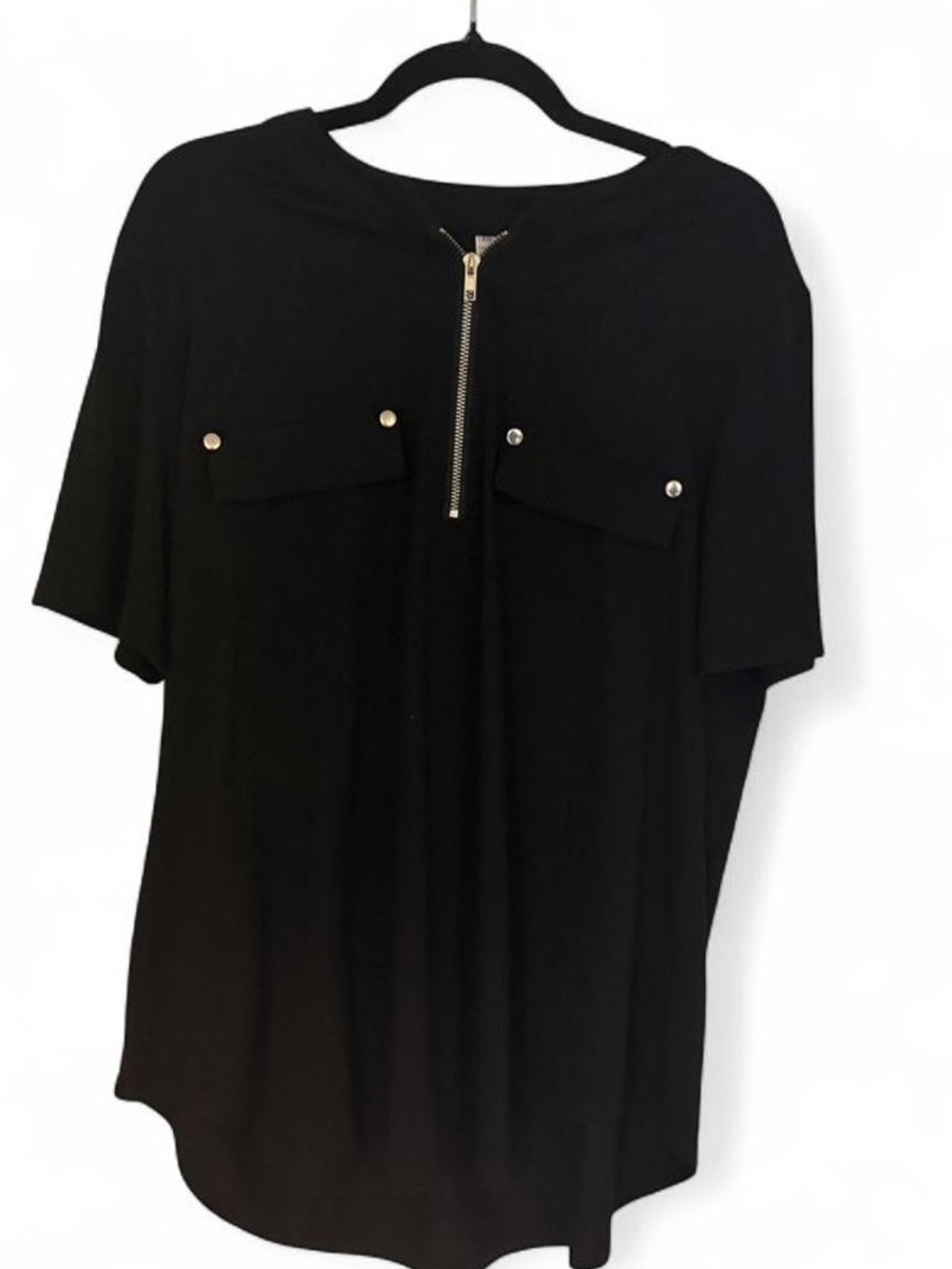 🛍️ 3/$15 Luckymore Black quarter zip top blouse with faux pockets XXL